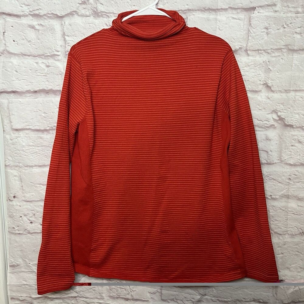Duluth Trading Womens L S’no Sweat Turtleneck Sweater Orange Stripe Coolmax LS